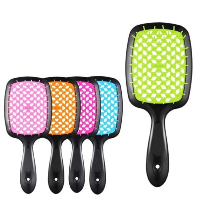 Customized logo high quality cheap plastic scalp massage detangle hair brush hollow vent hair brush