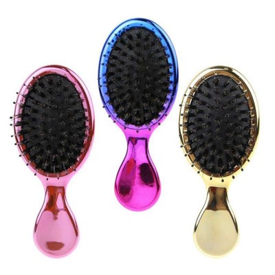 Private label customize logo colorful mini plastic paddle rose gold plating hair extension soft nylon boar bristle hair brush