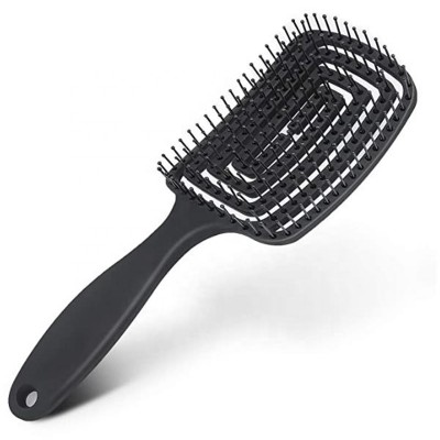 Best quality anti-static beauty detangle hair brush black curved wave handle hair brush