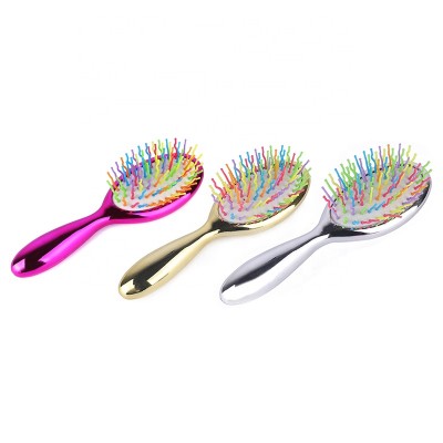 Amazon hot selling best rainbow color massage detangle hair brush abs electroplating plastic air cushion hair brush