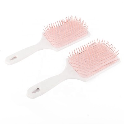 Custom logo pink air cushion massage anti static nylon needle plastic hair brush with plastic paddle