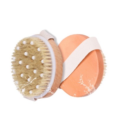 Amazon hot selling round shape natural wooden 100% boar bristles massage body bath  brush