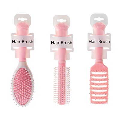 Cat paw handle pink cute round roller plastic hair brush colorful curly hairdressing air cushion hair brush