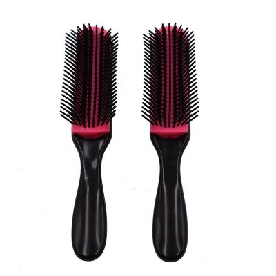 Professional custom nylon needle pink mini 9 row curly detangling plastic hair brush for natural hair