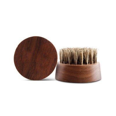 Wooden mens natural round bristles beard brush